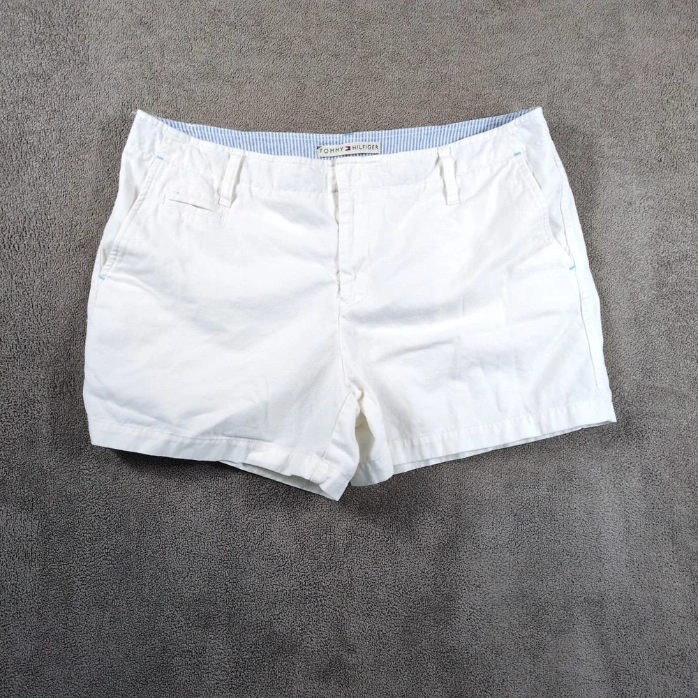 Tommy Hilfiger Chino Shorts Womens 14 White 100% Cotton Mid Rise Summer Casual‎